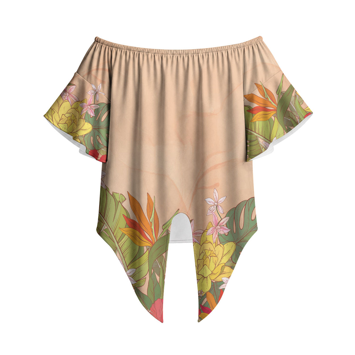 Mahalo Hawaii - Ka Pule a ka Haku Off Shoulder Wrap Waist Top Tropical Flowers LT7 - Polynesian Pride