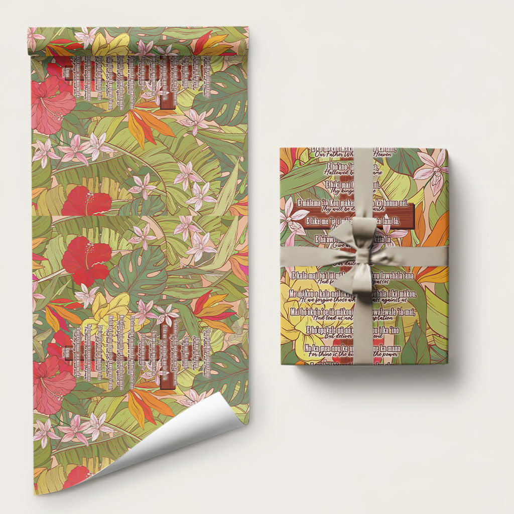 Mahalo Hawaii - The Lord's Prayers Wrapping Paper Tropical Flowers LT7 58" × 23" Coral Pink - Polynesian Pride