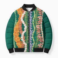 Mahalo Hawaii - Ka Pule a ka Haku Bomber Puffer Jacket Mixed Lei LT7 Unisex Sage Green - Polynesian Pride