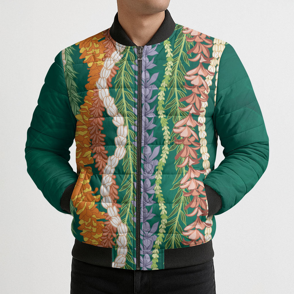 Mahalo Hawaii - Ka Pule a ka Haku Bomber Puffer Jacket Mixed Lei LT7 - Polynesian Pride