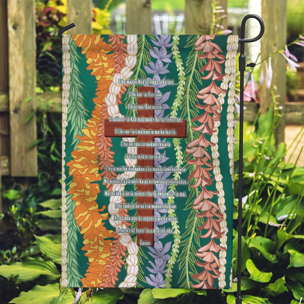 Mahalo Hawaii - Ka Pule a ka Haku Garden Flag Mixed Lei LT7 Garden Flag Sage Green - Polynesian Pride