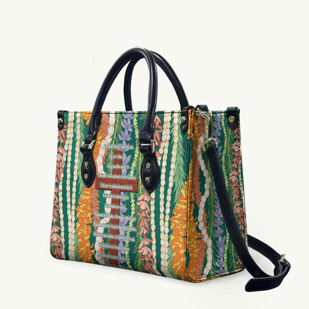 Mahalo Hawaii - Ka Pule a ka Haku Leather Bag Mixed Lei LT7 Sage Green - Polynesian Pride
