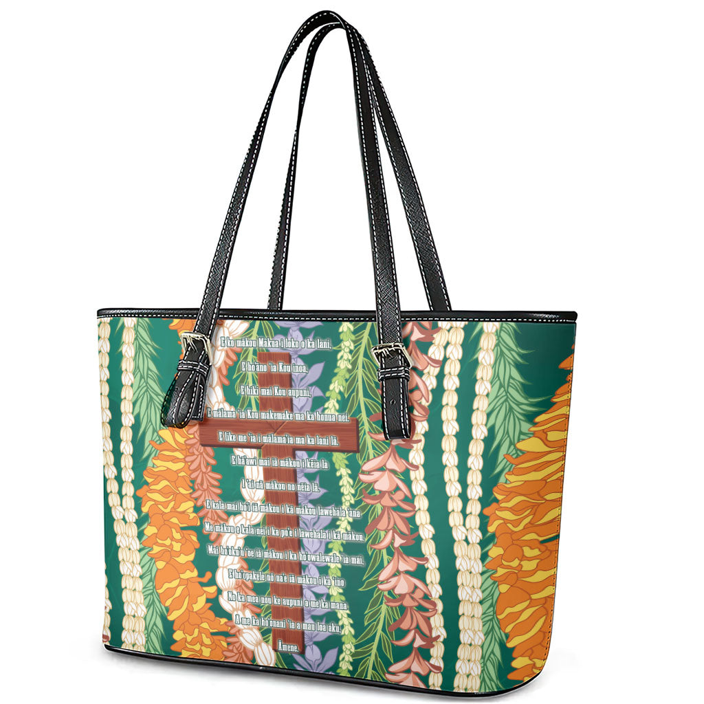 Mahalo Hawaii - Ka Pule a ka Haku Leather Tote Bag Mixed Lei LT7 - Polynesian Pride