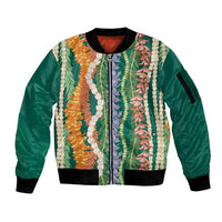 Mahalo Hawaii - Ka Pule a ka Haku Sleeve Zip Bomber Jacket Mixed Lei LT7 Unisex Sage Green - Polynesian Pride