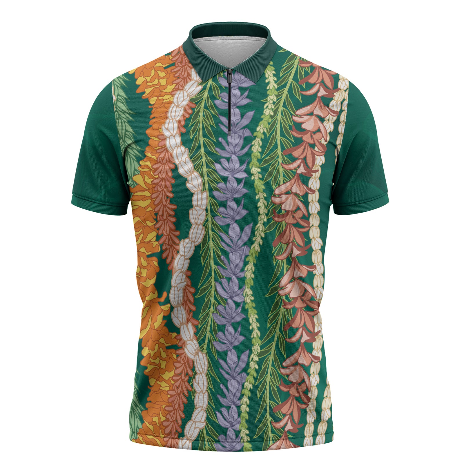Mahalo Hawaii - ⁠Ka Pule a ka Haku Zipper Polo Shirt Mixed Lei