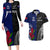 Personalised New Zealand Vs Samoa Rugby Couples Matching Long Sleeve Bodycon Dress and Hawaiian Shirt Go Champions LT7 Black Blue - Polynesian Pride