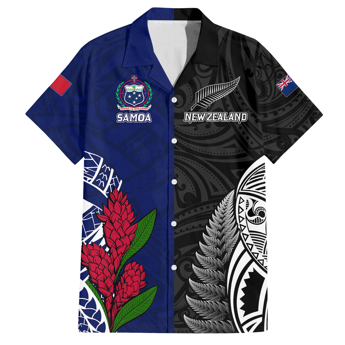 Personalised New Zealand Vs Samoa Rugby Family Matching Long Sleeve Bodycon Dress and Hawaiian Shirt Go Champions LT7 Dad's Shirt - Short Sleeve Black Blue - Polynesian Pride