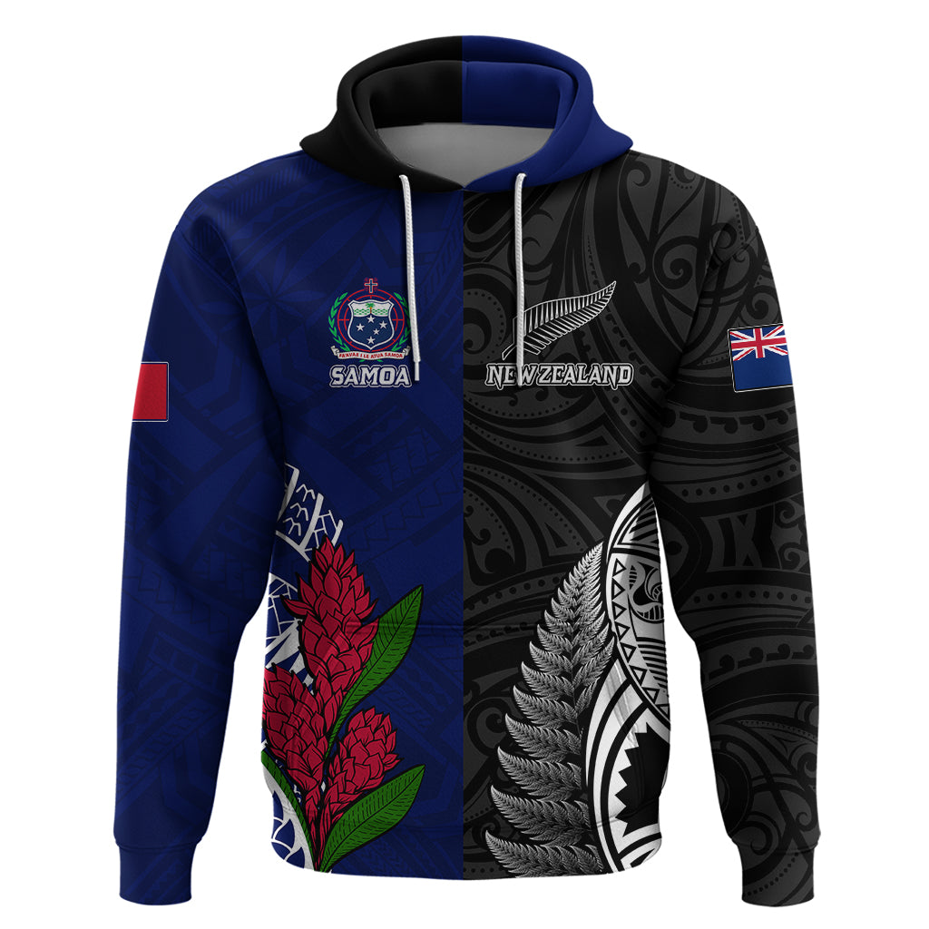 Personalised New Zealand Vs Samoa Rugby Hoodie Go Champions LT7 Black Blue - Polynesian Pride