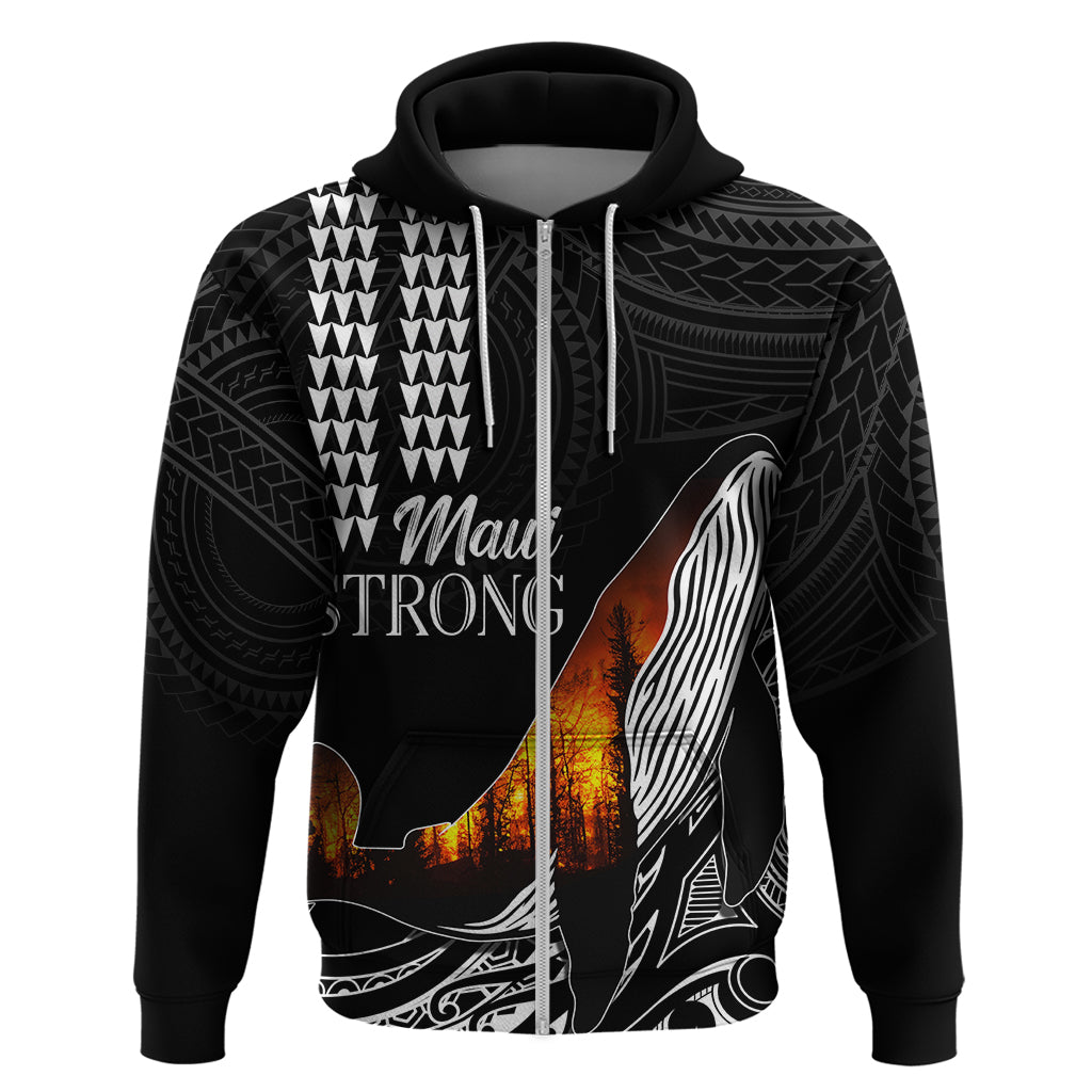 Hawaii Humpback Whale Hoodie Be Strong - Pray For Maui LT7 Zip Hoodie Black - Polynesian Pride