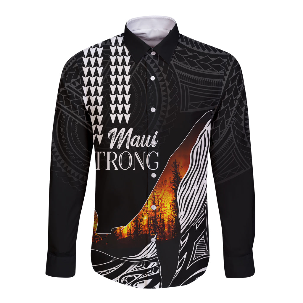 Hawaii Humpback Whale Long Sleeve Button Shirt Be Strong - Pray For Maui LT7 Unisex Black - Polynesian Pride