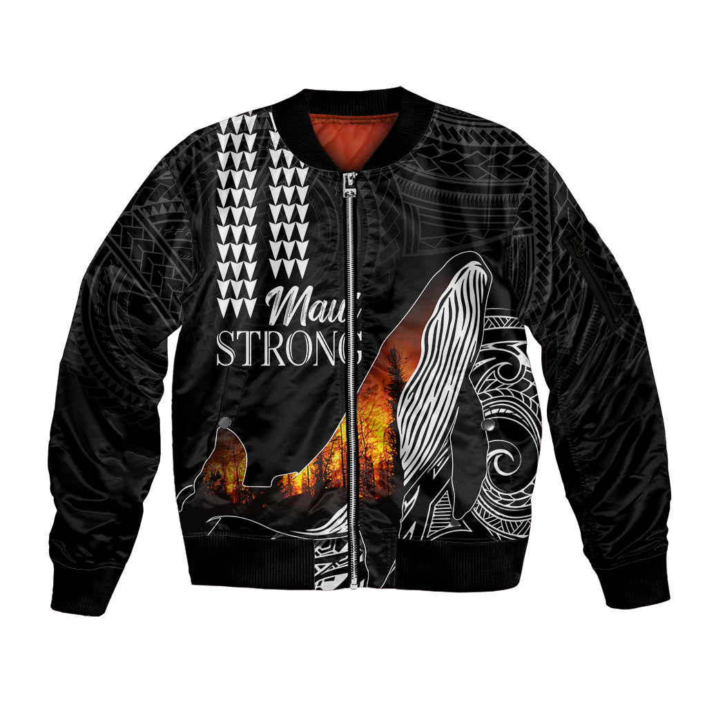 Hawaii Humpback Whale Sleeve Zip Bomber Jacket Be Strong - Pray For Maui LT7 Unisex Black - Polynesian Pride