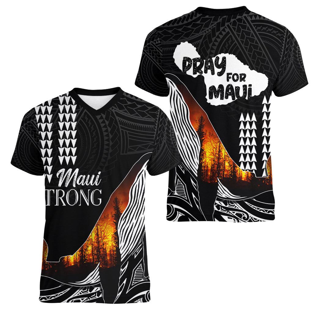 Hawaii Humpback Whale Women V Neck T Shirt Be Strong - Pray For Maui LT7 - Polynesian Pride