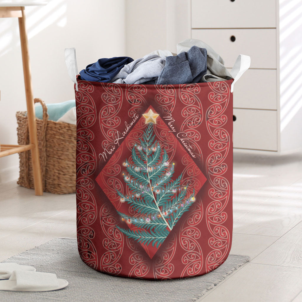 Aotearoa Maori Mangopare Meri Kirihimete Laundry Basket Christmas Fern LT7 Red - Polynesian Pride