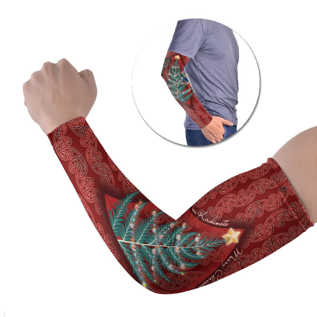 Aotearoa Maori Mangopare Meri Kirihimete Arm Sleeves Christmas Fern LT7 Set of 2 Red - Polynesian Pride