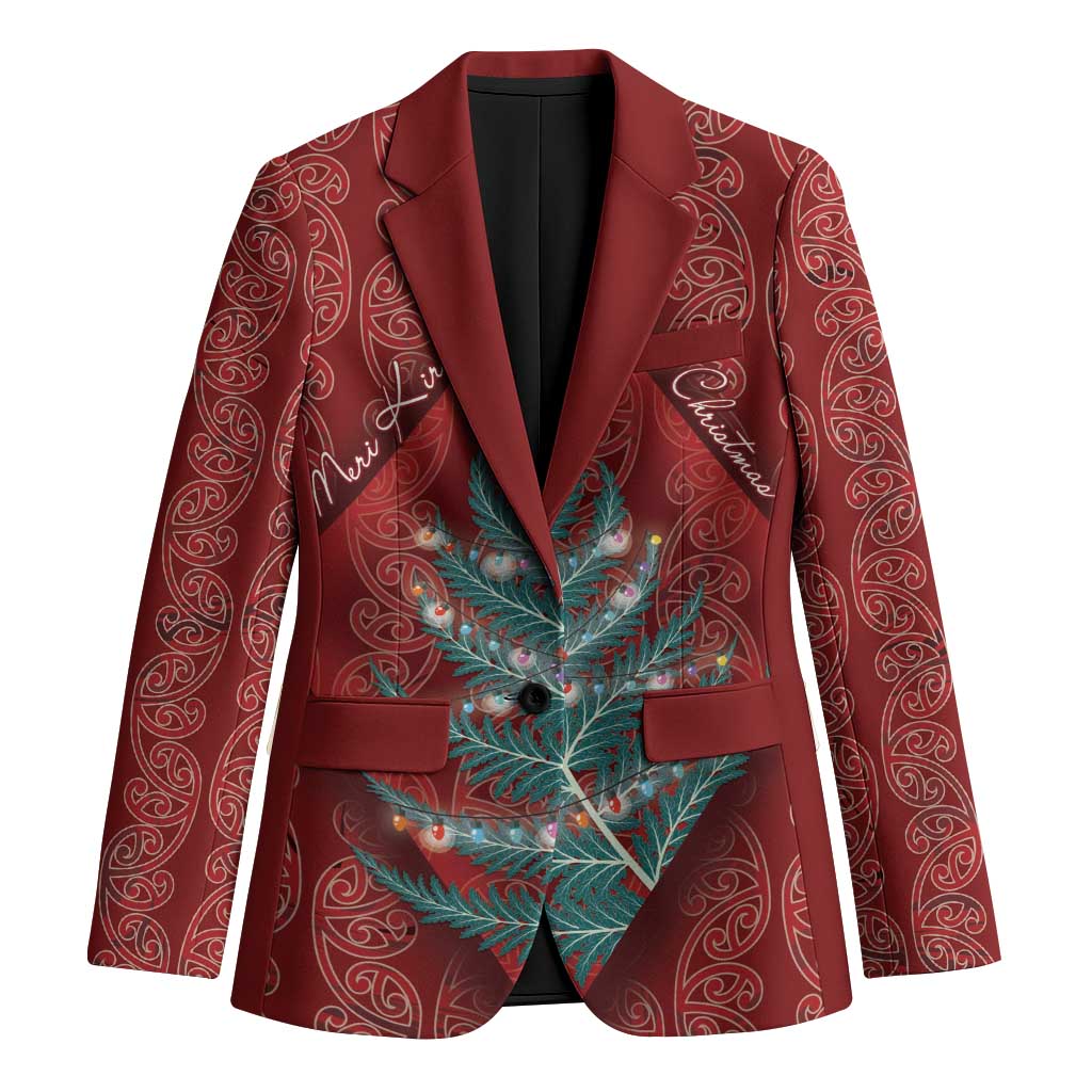 Aotearoa Maori Mangopare Meri Kirihimete Blazer Christmas Fern LT7 Unisex Red - Polynesian Pride