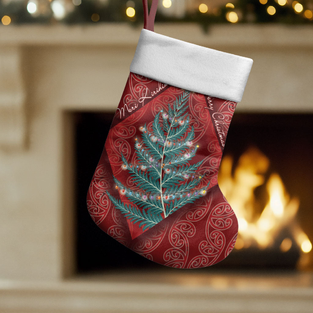 Aotearoa Maori Mangopare Meri Kirihimete Christmas Stocking Christmas Fern LT7 Set of 2 Red - Polynesian Pride