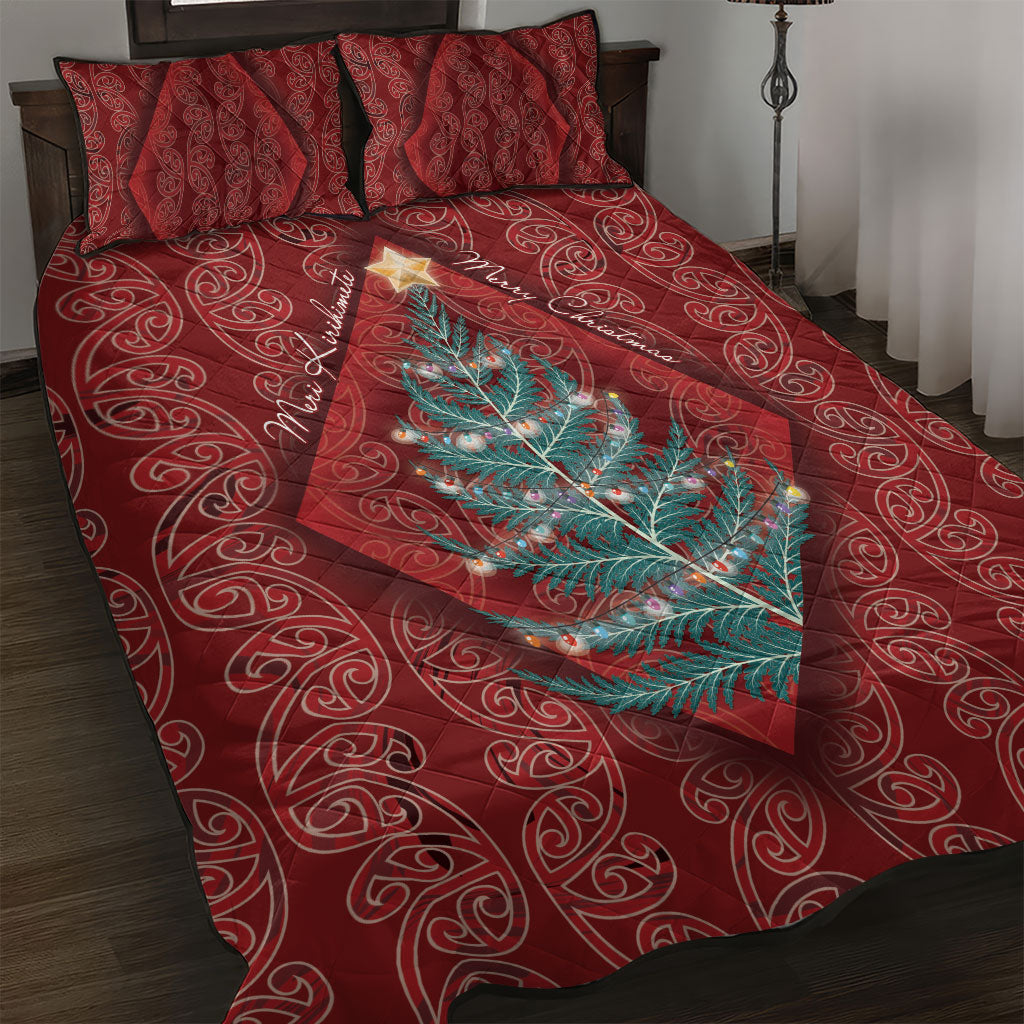 Aotearoa Maori Mangopare Meri Kirihimete Quilt Bed Set Christmas Fern LT7 Red - Polynesian Pride