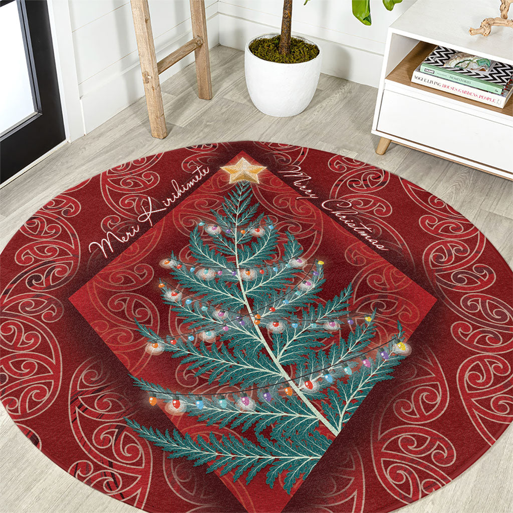 Aotearoa Maori Mangopare Meri Kirihimete Round Carpet Christmas Fern LT7 Red - Polynesian Pride