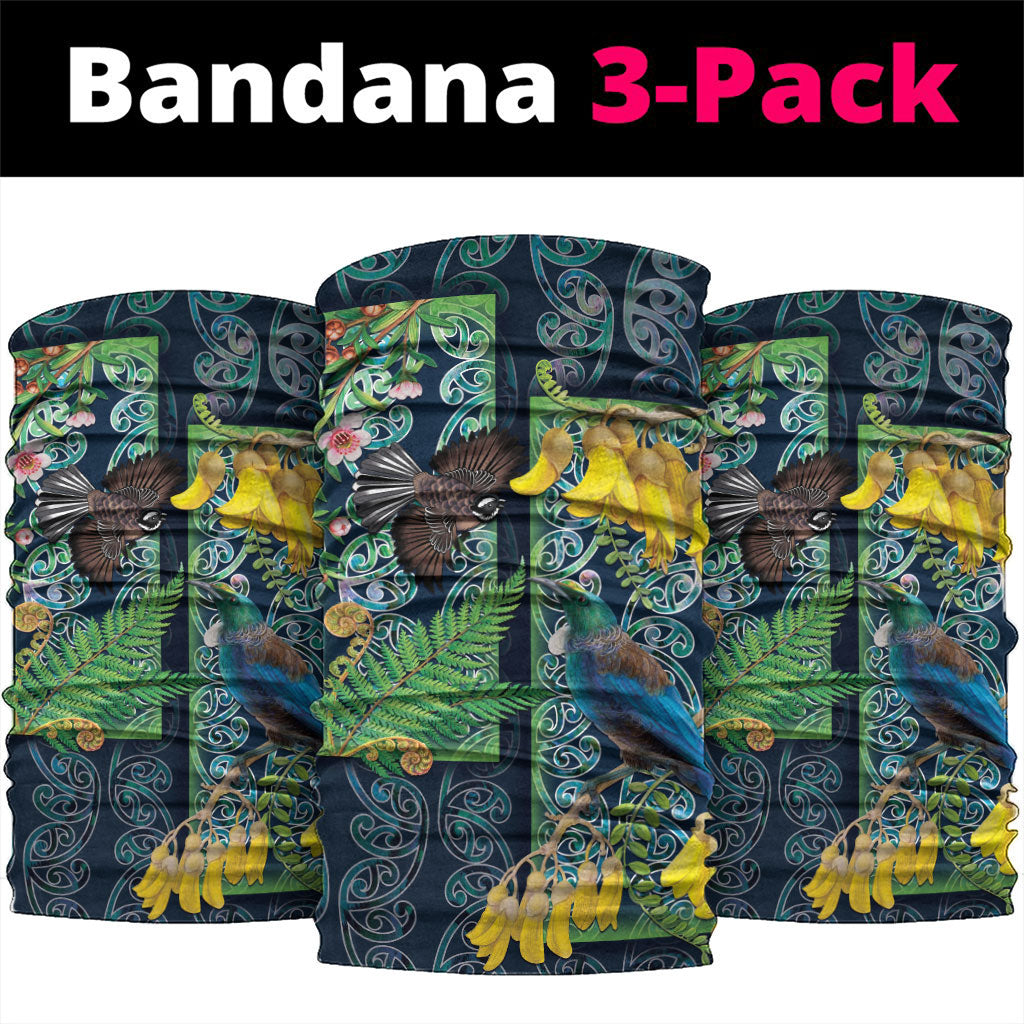 Aotearoa Maori Mangopare Christmas Neck Gaiter Pikawakawa and Tui LT7 package One Size: 25*50cm Dark Blue - Polynesian Pride