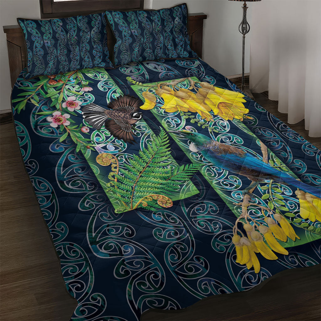 Aotearoa Maori Mangopare Christmas Quilt Bed Set Pikawakawa and Tui LT7 Dark Blue - Polynesian Pride