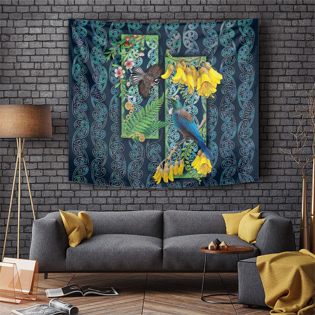 Aotearoa Maori Mangopare Christmas Tapestry Pikawakawa and Tui