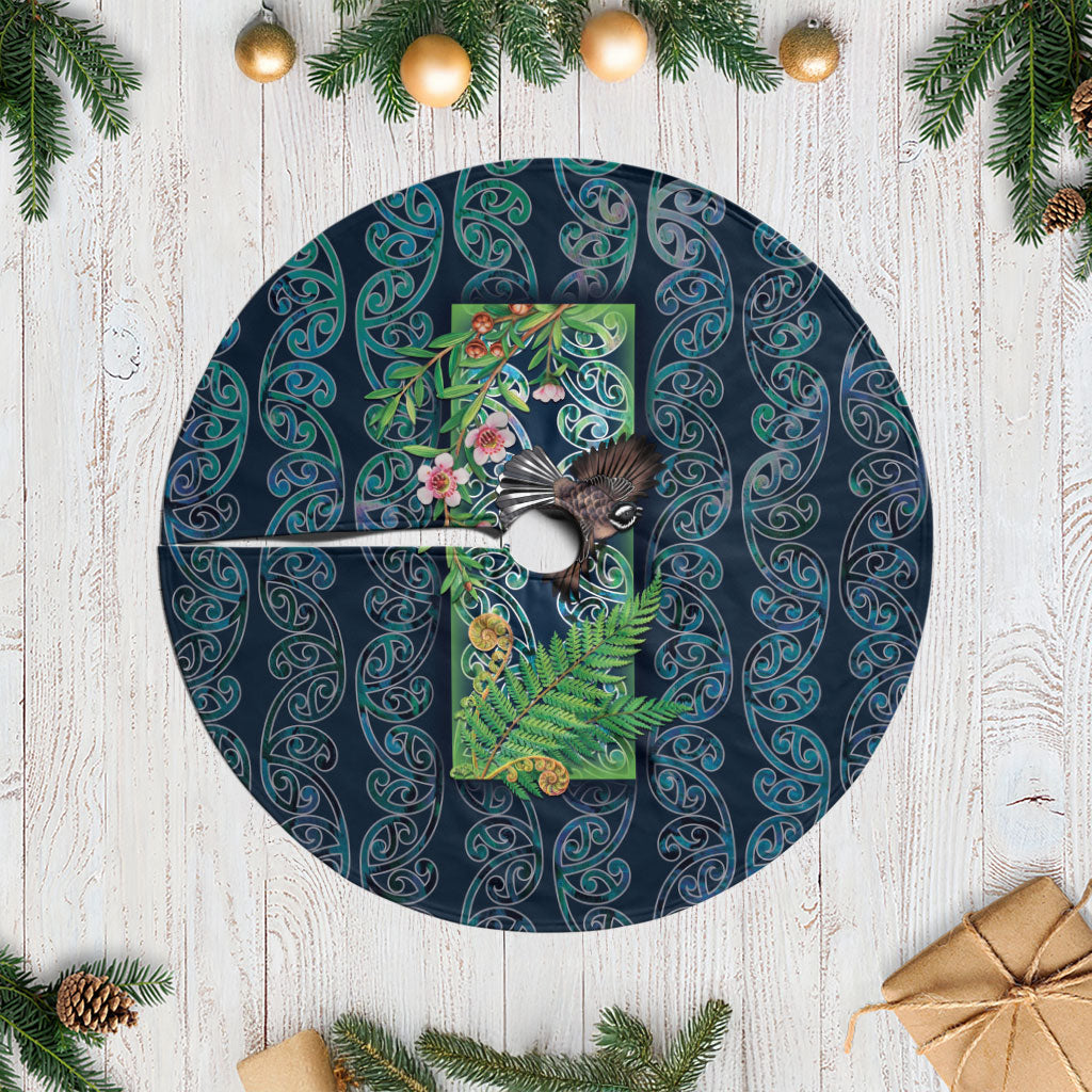 Aotearoa Maori Mangopare Christmas Tree Skirt Pikawakawa and Tui LT7 Casual Dark Blue - Polynesian Pride