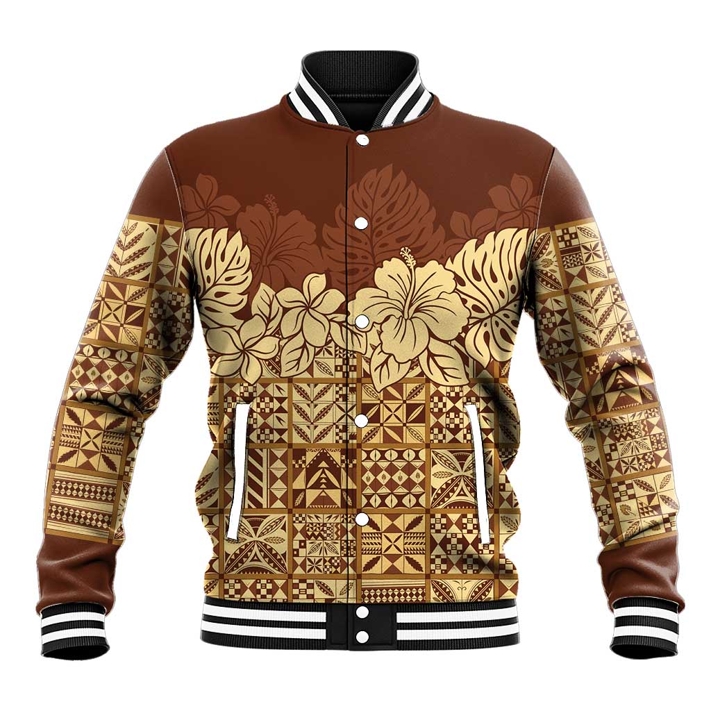 Niue Hiapo Motif Baseball Jacket Tapa Classic LT7 Unisex Beige - Polynesian Pride