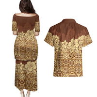 Niue Hiapo Motif Couples Matching Puletasi and Hawaiian Shirt Tapa Classic LT7 - Polynesian Pride