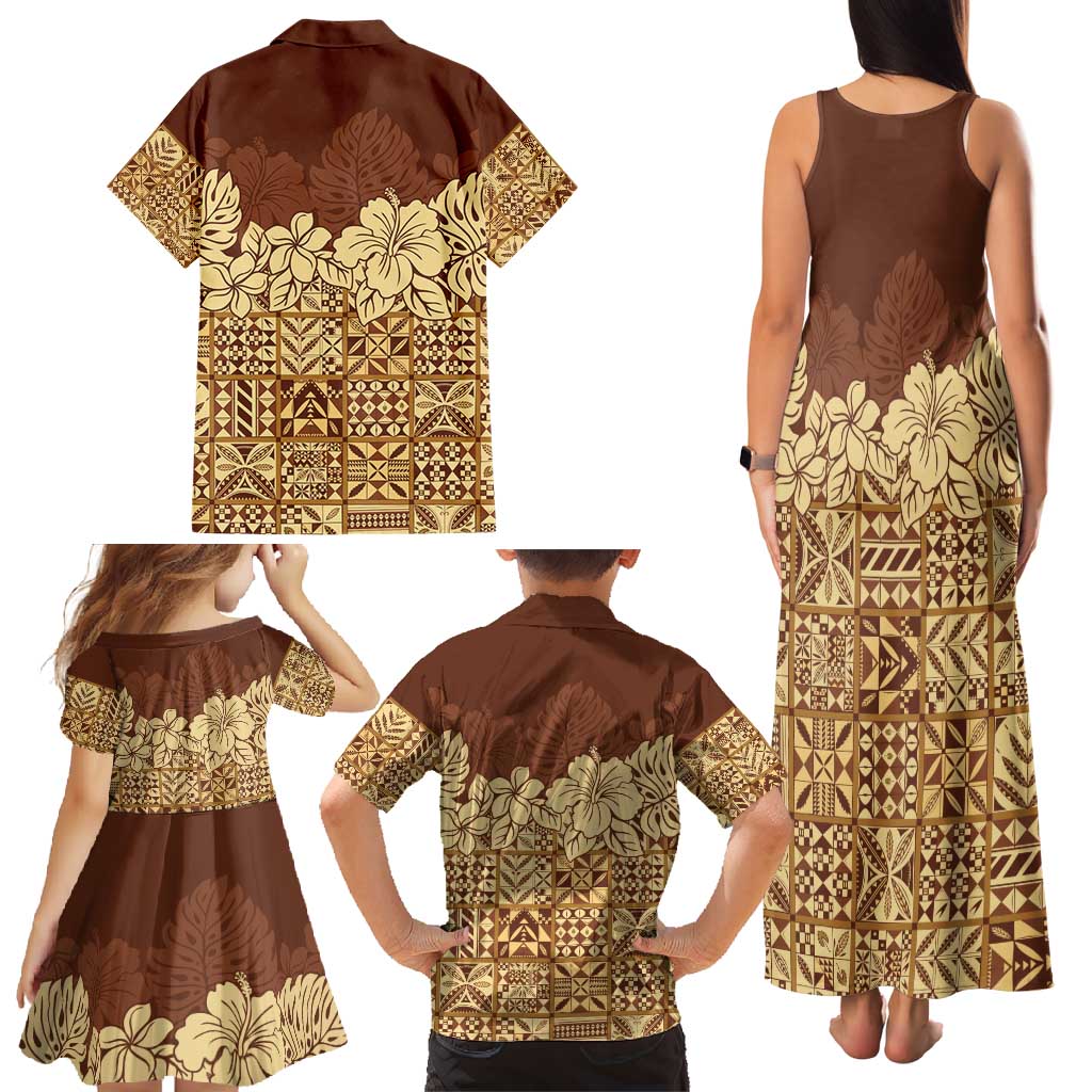 Niue Hiapo Motif Family Matching Tank Maxi Dress and Hawaiian Shirt Tapa Classic LT7 - Polynesian Pride