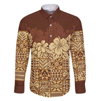 Niue Hiapo Motif Family Matching Tank Maxi Dress and Hawaiian Shirt Tapa Classic LT7 Dad's Shirt - Long Sleeve Beige - Polynesian Pride