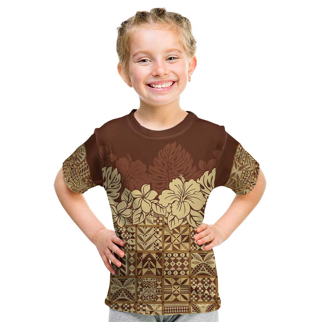 Niue Hiapo Motif Kid T Shirt Tapa Classic LT7 Beige - Polynesian Pride