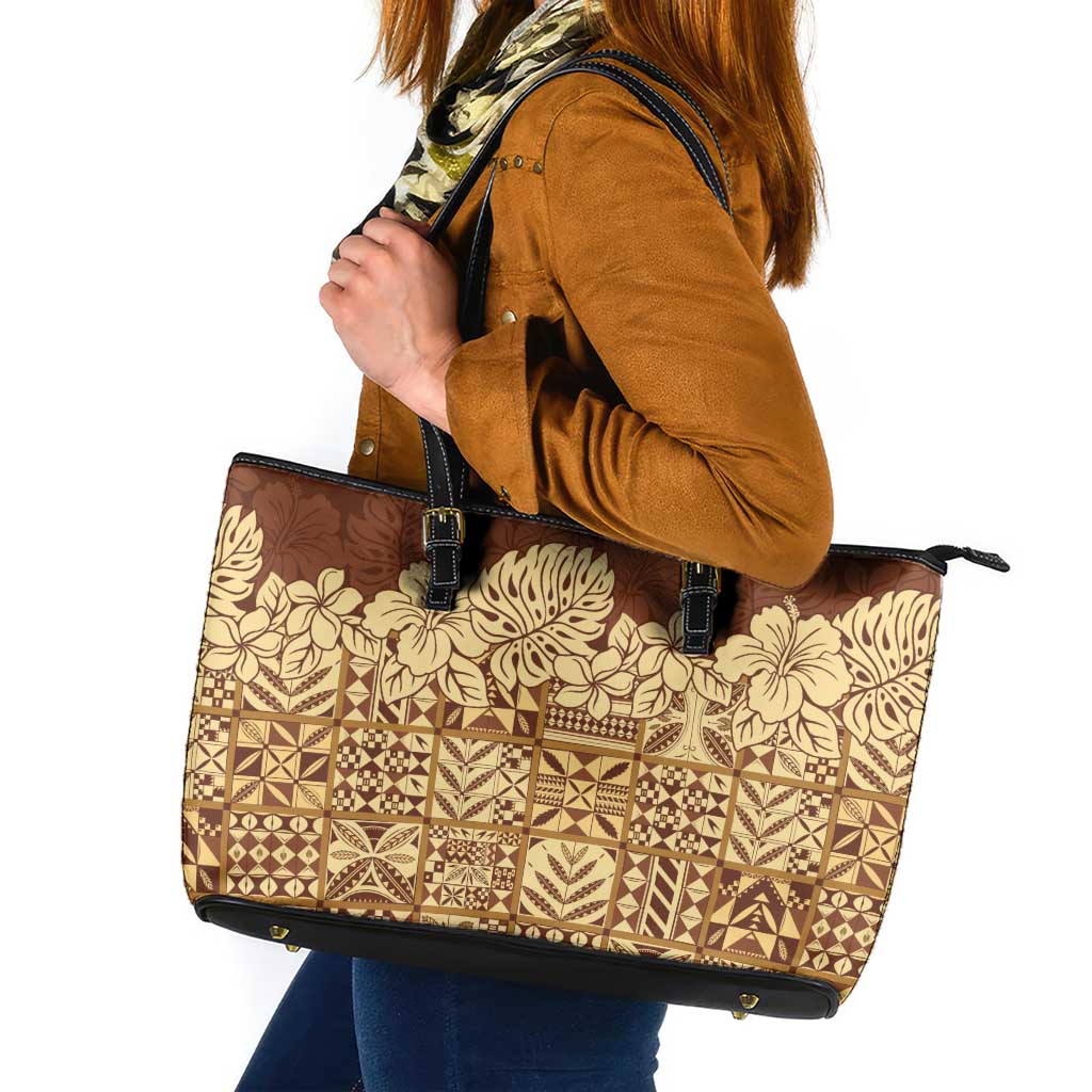 Niue Hiapo Motif Leather Tote Bag Tapa Classic