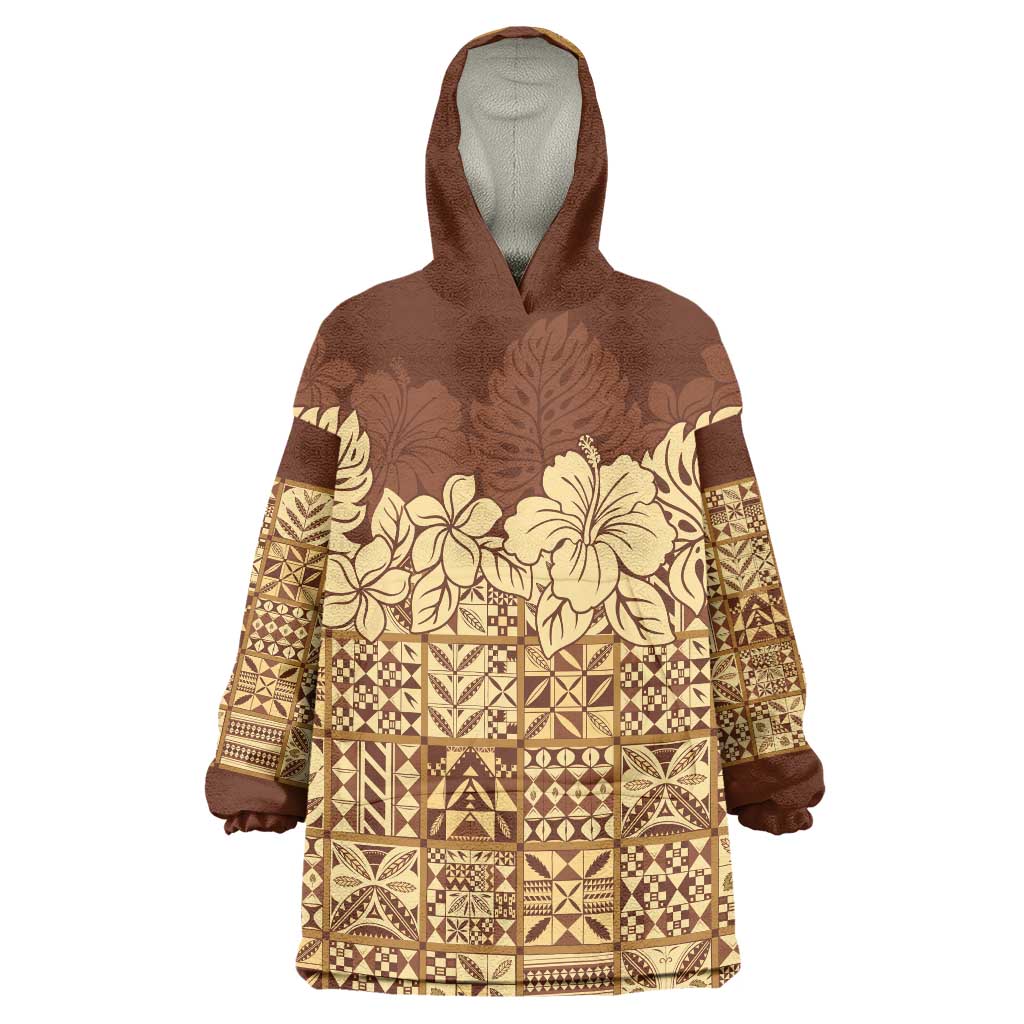 Niue Hiapo Motif Wearable Blanket Hoodie Tapa Classic LT7 One Size Beige - Polynesian Pride