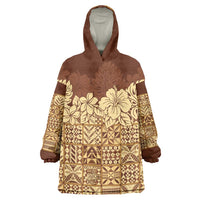 Niue Hiapo Motif Wearable Blanket Hoodie Tapa Classic LT7 One Size Beige - Polynesian Pride