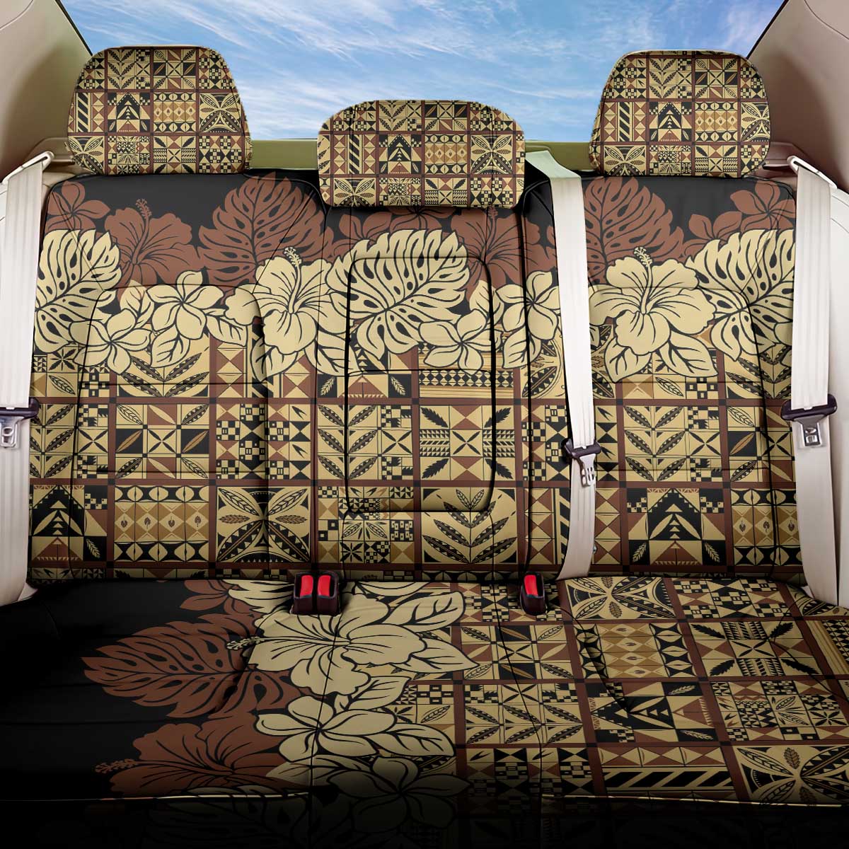 Niue Hiapo Motif Back Car Seat Cover Tapa Classic - Black Ver