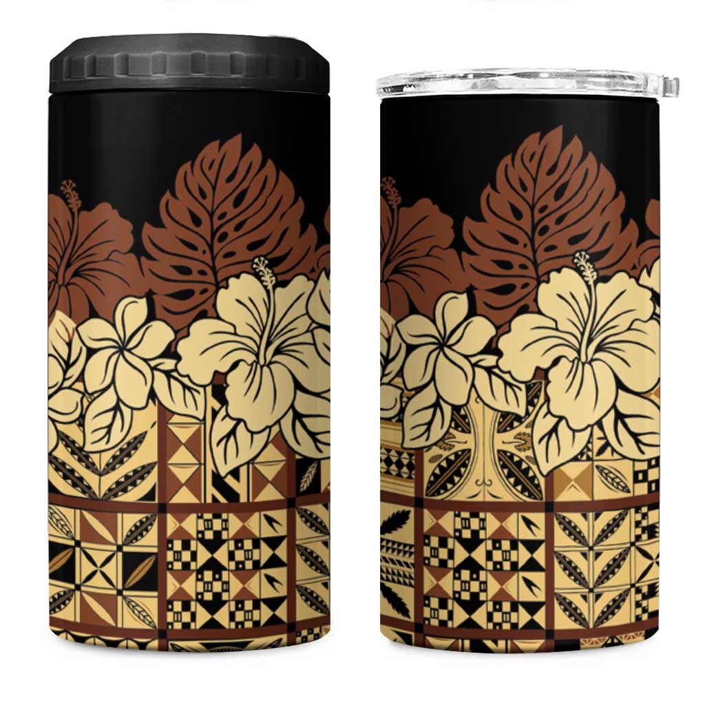 Niue Hiapo Motif 4 in 1 Can Cooler Tumbler Tapa Classic - Black Ver