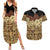 Niue Hiapo Motif Couples Matching Summer Maxi Dress and Hawaiian Shirt Tapa Classic - Black Ver