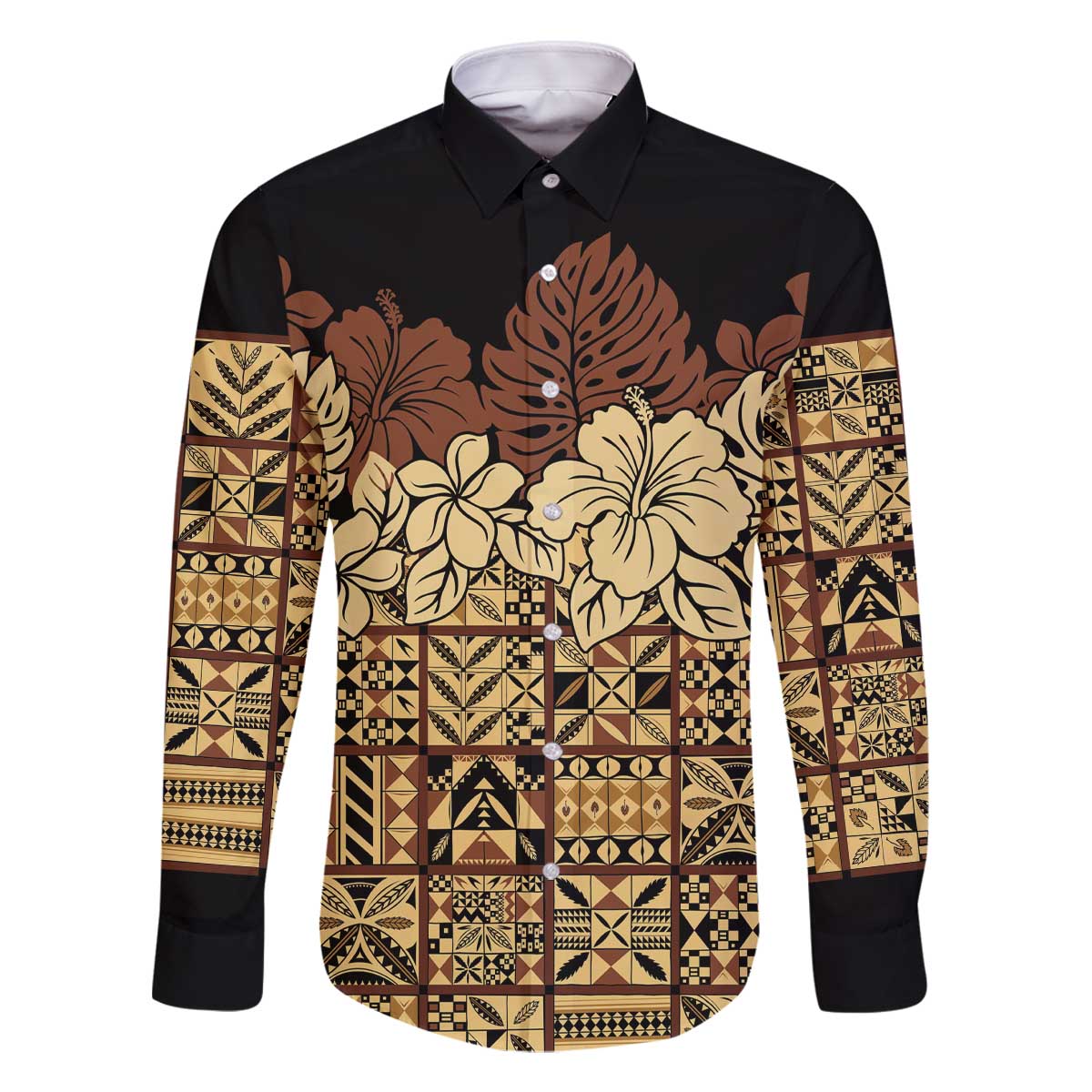 Niue Hiapo Motif Family Matching Off The Shoulder Long Sleeve Dress and Hawaiian Shirt Tapa Classic - Black Ver