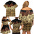 Niue Hiapo Motif Family Matching Off Shoulder Short Dress and Hawaiian Shirt Tapa Classic - Black Ver