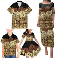 Niue Hiapo Motif Family Matching Puletasi and Hawaiian Shirt Tapa Classic - Black Ver LT7 - Polynesian Pride