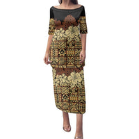 Niue Hiapo Motif Family Matching Puletasi and Hawaiian Shirt Tapa Classic - Black Ver LT7 Mom's Dress Black - Polynesian Pride