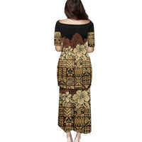Niue Hiapo Motif Family Matching Puletasi and Hawaiian Shirt Tapa Classic - Black Ver LT7 - Polynesian Pride