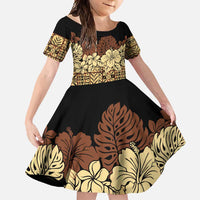 Niue Hiapo Motif Family Matching Tank Maxi Dress and Hawaiian Shirt Tapa Classic - Black Ver LT7 Daughter's Dress Black - Polynesian Pride