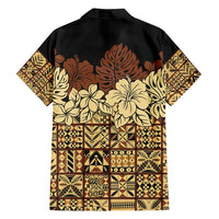 Niue Hiapo Motif Family Matching Tank Maxi Dress and Hawaiian Shirt Tapa Classic - Black Ver LT7 - Polynesian Pride