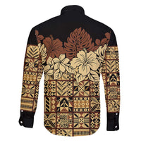 Niue Hiapo Motif Family Matching Tank Maxi Dress and Hawaiian Shirt Tapa Classic - Black Ver LT7 - Polynesian Pride