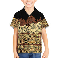 Niue Hiapo Motif Family Matching Tank Maxi Dress and Hawaiian Shirt Tapa Classic - Black Ver LT7 Son's Shirt Black - Polynesian Pride