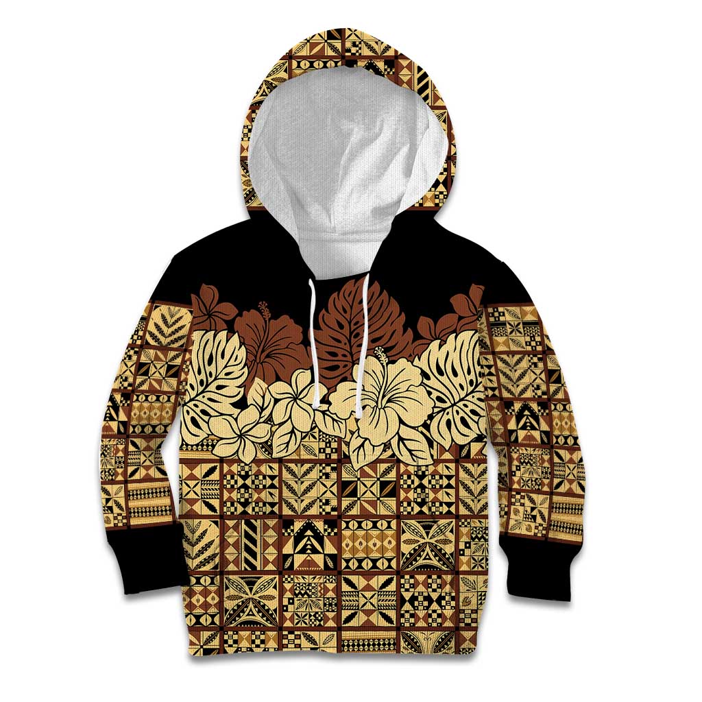 Niue Hiapo Motif Kid Hoodie Tapa Classic - Black Ver