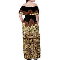 Niue Hiapo Motif Off Shoulder Maxi Dress Tapa Classic - Black Ver