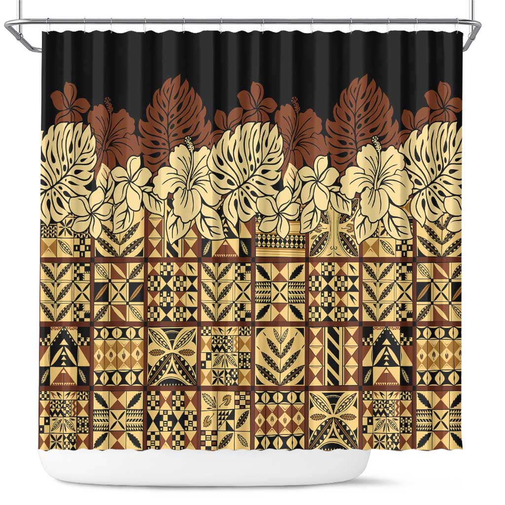 Niue Hiapo Motif Shower Curtain Tapa Classic - Black Ver