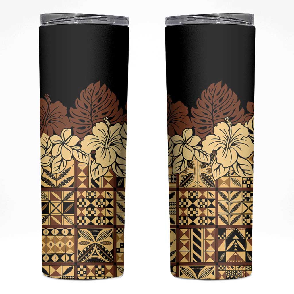 Niue Hiapo Motif Skinny Tumbler Tapa Classic - Black Ver LT7 Black - Polynesian Pride